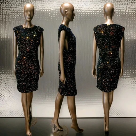 NWT Blue Velvet Sequin Embelissged Bodycon Party Cocktail Mini Dress Sz L - Picture 2 of 16